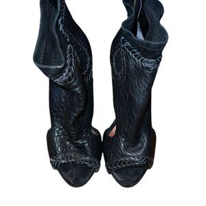 Max Studio Black Leather Peep-toe Shoes Size 6 1/2 M